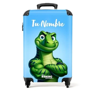 Imagen de NoBoringSuitcases.com Maleta Infantil, Maletas de Viaje Cabina, Infantil Niño, Niños con Ruedas, Viaje, Personalizada (Dino Verde Azul, 55x40x20 cm)
