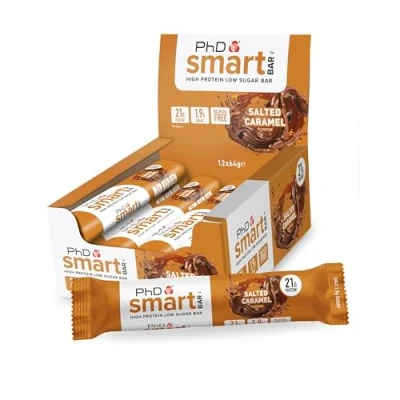Imagen de PhD Nutrition Smart Bar barritas de proteína 12x64g Caramelo salado Snack proteico con 21g y bajo en azúcar para una buena macronutrición