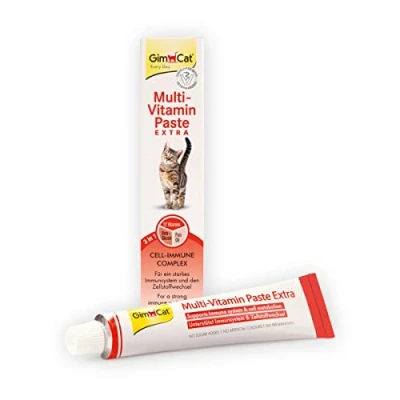 Imagen de GimCat Multi Vitamin Extra, pasta multivitaminas Snack para gatos, con beta glucano y omega 3 &amp; 6 una protección celular saludable 1 tubo (1 x 200 g)