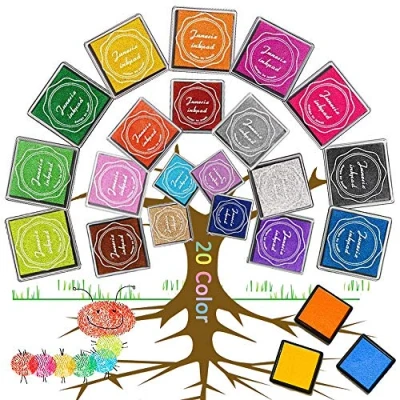 Imagen de 20 Piezas Almohadilla Tinta, XCOZU Niño Tinta para Huellas Dactilares Dedos Sellos, Colores de Sellos Scrapbooking