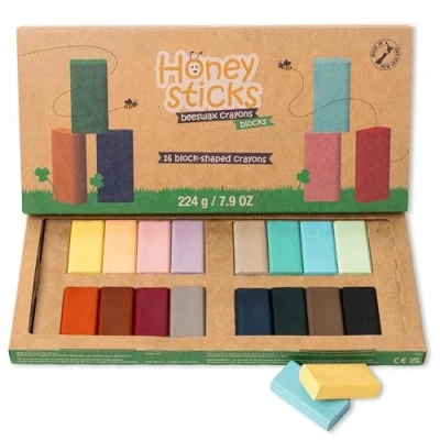 Imagen de Honeysticks crayones de bloque (paquete 16), no tóxicos para niños, niños pequeños, hechos cera abeja pura y colores grado alimenticio, jumbo larga duración