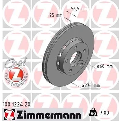 Imagen de ZIMMERMANN COAT Z 100.1224.20 Disco de freno 276 25 5/5 5 112 ventilación externa revestido AUDI: Coupe B3, 80 B4 Berlina, Avant