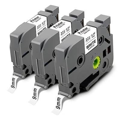 Imagen de Pristar Compatible para Brother TZe 221 TZe221 TZ 9mm Negro sobre Blanco Laminada Casetes PT H100 H110 E110 D400 H105 D200BW 1010 H108 1000 E550W H107B