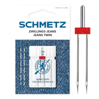 Imagen de SCHMETZ Aguja para máquina de coser 1 Gemela Jeans 4,0/100 Sistema 130/705 H J ZWI NE 4,0 Se puede utilizar en todas las máquinas domésticas con función zigzag