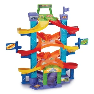 Imagen de VTech Parking VIP TutTut Bólidos, Circuitos, Pistas y playsets de Juguete, Aparcamiento Interactivo con Doble posición para lanzar los Coches en Carrera, Incluye Dos vehículos, Versión ESP