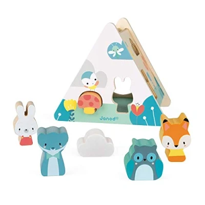 Imagen de Janod Pure Puzle Encajable en Madera, Aprendizaje Infantil, 6 Piezas Incluidas, Manipulación y Construcción, Pinturas con Base Acuosa Desde Los 18 Meses, J05150