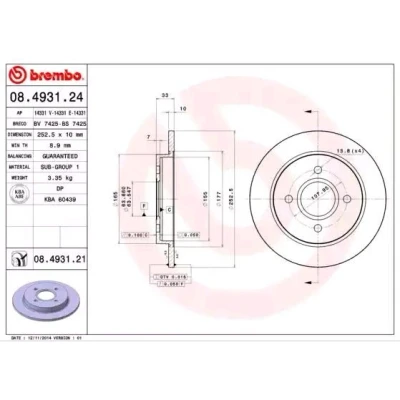 Imagen de BREMBO 08.4931.24 Disco de freno 253 10 4 macizo FORD: Focus Mk1 Hatchback, FIESTA 5, 6