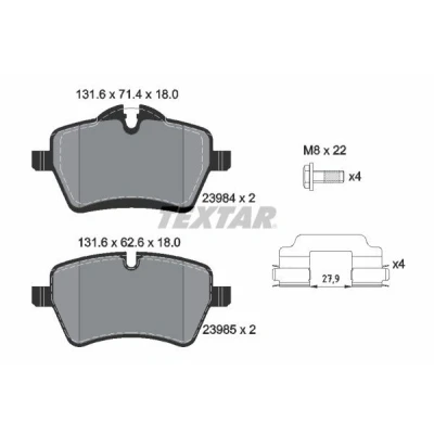 Imagen de TEXTAR 2398401 Juego de pastillas freno preparado para indicador desgaste con tornillos pinza accesorios MINI: Hatchback, Cabrio, Coupé