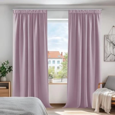 Imagen de Deconovo Cortinas Dormitorio Moderno Blackout Curtain Suave para Ventanas de Habitación Juvenil con Bolsillo Fruncido la Barra Juego 2 Paneles 140 x 240 cm Rosa Claro