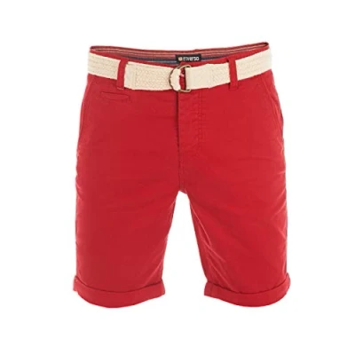 Imagen de riverso RIVHenry Pantalones Cortos Chinos Bermudas Cortos, 98% algodón, Azul, Claro Marino, Rojo, Verde, Naranja, Beige, Gris, W30 W42 Rojo Medio W32