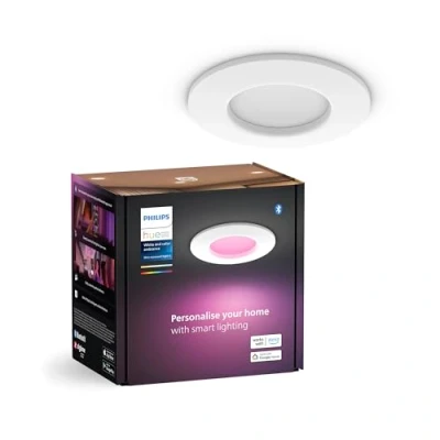 Imagen de Philips Hue downlights Slim, 90 mm, inteligentes, luz blanca y de color, compatible con Bluetooth, control por voz Alexa, Apple Home Google Assistant, en blanco