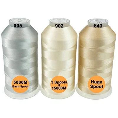 Imagen de New brothread Conjunto de 3 Neutros Colores Poliéster bordado Máquina Hilo Grande carrete 5000M para todas las máquinas