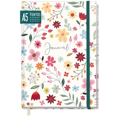 Imagen de paper&amp;you® Bullet Journal punteado A5 con banda elástica [Wild Flower] 156 páginas cuaderno punteado, diario sostenible &amp; climaticamente neutro
