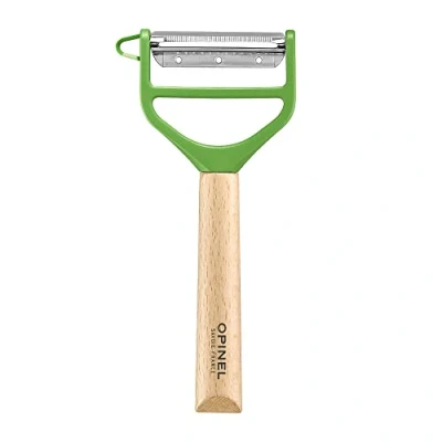 Imagen de Opinel Pelador T DUO Mango de Madera Haya Doble Cuchilla Acero Inoxidable Verduras, Preparación Julianas Ideal para Diestros y Zurdos Verde