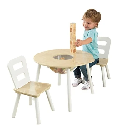 Imagen de KidKraft Juego Infantil de Mesa Redonda y 2 sillas Madera, Silla con Almacenamiento, Muebles para Salas Dormitorio niños (27027)