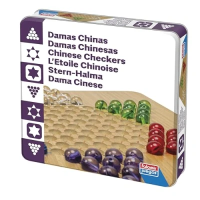 Imagen de Falomir Damas Chinas Deluxe Estrategia Colorida y Divertida Caja de Lata Desde 2 Jugadores (Edad 6+)