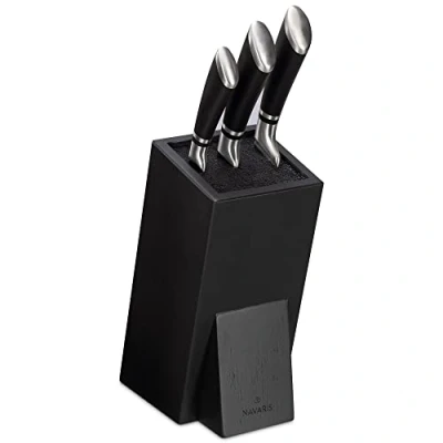 Imagen de Navaris Soporte de Madera para Cuchillos Bloque con cerdas Guardar Utensilios Cocina Base Universal almacenar Cuchillo En Negro