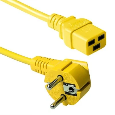 Imagen de ACT Cable de alimentación C19 a Clavija CEE7/7 (en ángulo), 3m, IEC 60320, eléctrico para SAI y servidores, Amarillo AK5182