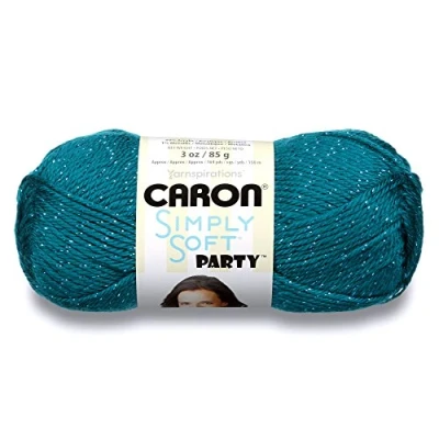 Imagen de Caron Simply Soft Party Yarn, 99% acrílico y 1% metálico, color verde azulado, 85G