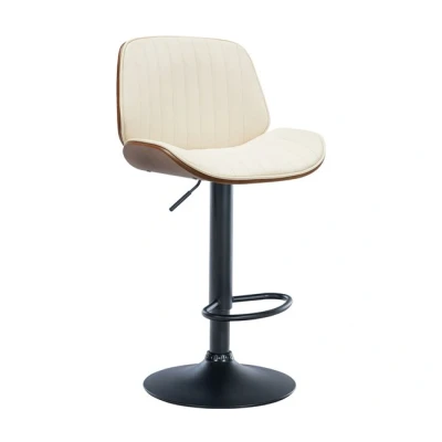 Imagen de Taburete De Bar Nova En Polipiel con Carcasa Madera I Silla Giratoria Cocina Base Metálica &amp; Reposapiés, Color:Nuez/Crema