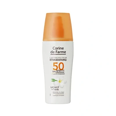Imagen de Corine de Farme Protector Solar Hidratante+ SPF50 Monoi Protección UVA UVB Leche sin Parabenos Resistente al Agua Fabricación Francesa 150 ml
