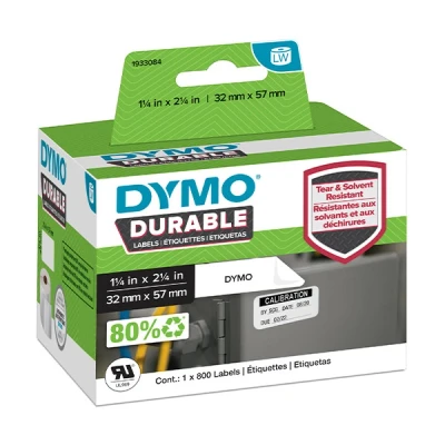 Imagen de DYMO LW etiquetas industriales resistentes para LabelWriter impresoras de etiquetas, poli blanco, 57 mm x 32 mm, rollo 800 (1933084)