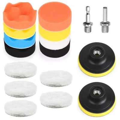 Imagen de Gemtte Esponjas de pulido 80 mm, juego 17 unidades, almohadilla para coche, atornillador inalámbrico pulir, taladrar, encerar