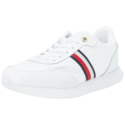 Imagen de Tommy Hilfiger Runner Sneaker Mujer Essential Global Stripes de piel, Blanco (White), 41