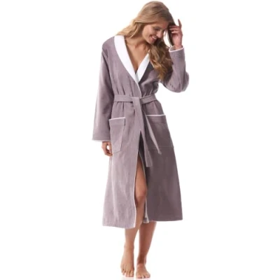 Imagen de Morgenstern Albornoz Mujer Cuello de Chal 100% Algodón Terciopelo Rizo L Beige Gris