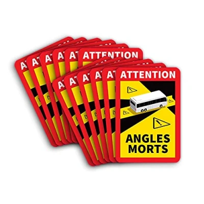 Imagen de 12 placas magnéticas Attention Angles Morts de 25 x 17 cm, para autobús y caravanas, señales advertencia Francia con protección UV