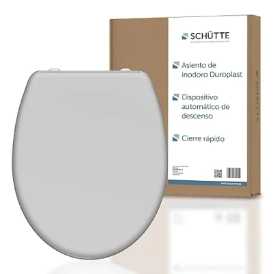 Imagen de SCHÜTTE Asiento de inodoro gris con descenso automático, tapa cierre rápido para una fácil limpieza, termoestable (carga máxima 150 kg)