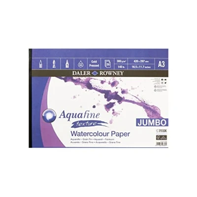 Imagen de Daler Rowney D431231309 Bloc Encolado ideal para Acuarela Aquafine, Formato 29,7 x 42 cm, con 50 Hojas de Papel 300 g/m2 Grano Grueso, A3