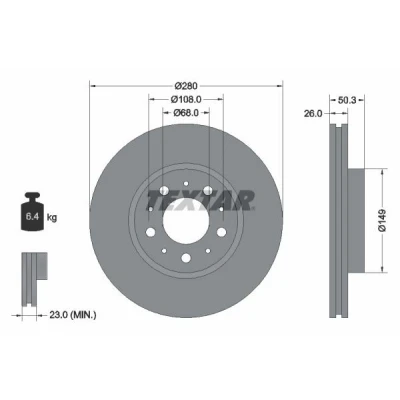 Imagen de TEXTAR PRO 92066703 Disco de freno 280 26 05/10 108 ventilación interna revestido sin perno sujeción rueda, buje rueda