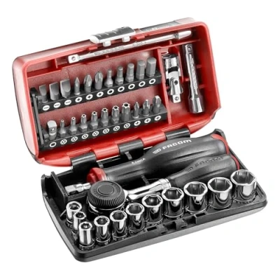 Imagen de FACOM Juego de Vasos 1/4&quot; y Puntas Atornillado, 38 Piezas, Compacto Performante, Incluye Cliquet Rotativo 360, Pozidriv, Phillips Resistox, R360NANO.PG