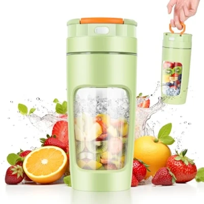 Imagen de 600 ML Batidora portátil, Mini Licuadora, Minibatidora con Cuchilla de Acero Inoxidable 4 Puntas, Multifunción, taza exprimidor recargable por USB para hogar/oficina/exteriores (Verde)