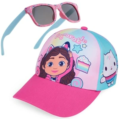 Imagen de Get Trend Gabbys Dollhouse Set de Gafas Sol y Gorra Niña Proteccion Solar Niño UV400 Viajes Accesorios (Rosa/Azul Gabby’s Dollhouse)