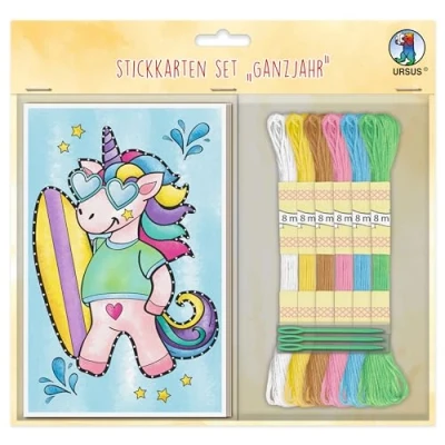 Imagen de Ursus 3070099F Juego, año, Surtidos, Aprox. 11 x 17 cm, para Bordar 10 Tarjetas con Motivos de Colores 250 g/m², Papel, Multicolor, One Size