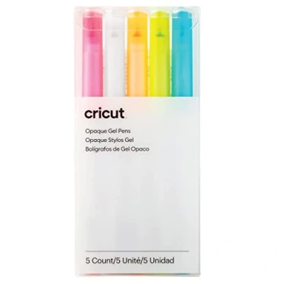 Imagen de Cricut Bolígrafos de gel opacos 1,0 mm, Rosa/Blanco/Naranja/Amarillo/Azul (5 uds)