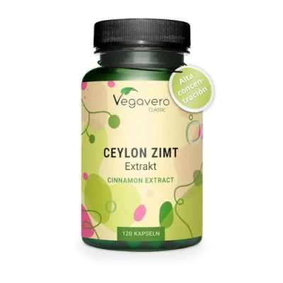 Imagen de Canela de Ceylan Vegavero® DOSIS ALTA: 2500 mg Para 4 Meses Controla Glucosa Azúcar en Sangre Colesterol + Antioxidantes Sin Aditivos &amp; Vegano 120 Cápsulas