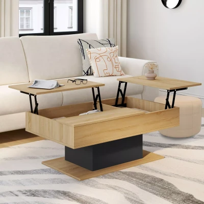 Imagen de IDMarket Mesa baja con 2 bandejas elevables rectangular Eden Madera y Negro