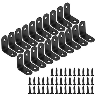 Imagen de Soporte de Esquina 90 Grados Estante Ángulo en Forma L Acero Inoxidable Corner Brace con Tornillos para Silla Mueble Ventana Negro 30 * 30mm 20 Piezas