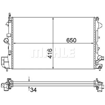 Imagen de MAHLE ORIGINAL CR 835 001S Radiador, refrigeración del motor 650 416 34 Aletas unidas mecánicamente OPEL: Vectra C Berlina, CC
