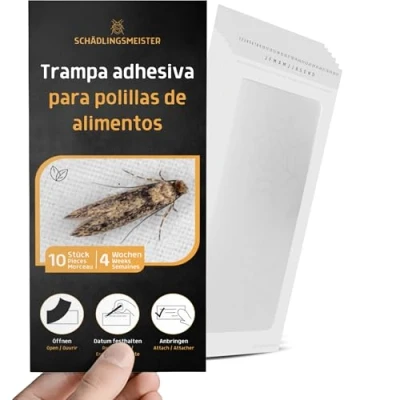 Imagen de SCHÄDLINGSMEISTER® trampa para polillas de alimentos, juego 10 unidades, tiras adhesivas, controlar las necesidades, remedio contra polillas, papel