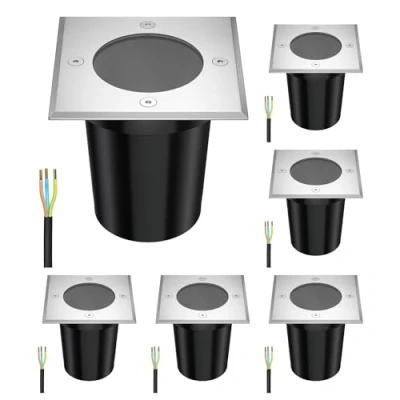 Imagen de ledscom.de 6 unidades Lámpara empotrable de suelo RELI para exteriores, IP67, acero inoxidable, angular, 11 x 11cm, 1x GU10 máx. 15W
