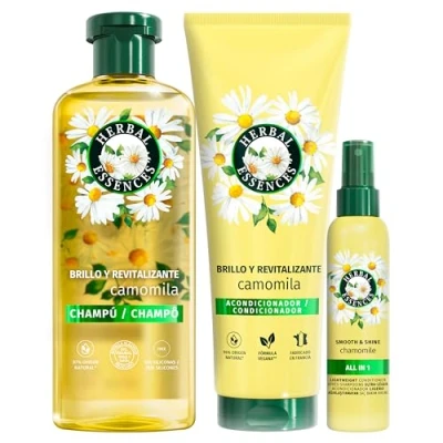 Imagen de Herbal Essences Camomila Brillo &amp; Revitalizante Champú 350ml + Acondicionador 250ml Spray Ligero 145ml, Aporta Suavidad al Pelo