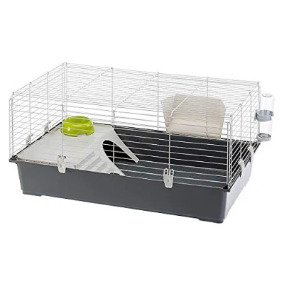 Imagen de Ferplast Jaula Conejos RABBIT 100 Gran Espacio con Casita, Lado Frontal Abatible, Clips de Seguridad Fácil Limpieza, Accesorios Incluidos 95 x 57 h 46 cm
