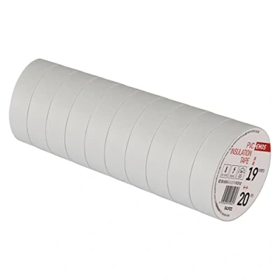 Imagen de EMOS cinta aislante de PVC blanco, paquete 10 unidades, 19 mm x 20 m, grosor 0,13 mm, autoadhesiva, alta resistencia a la tensión y rango temperatura aplicación, resistente los