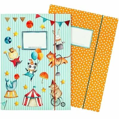 Imagen de 2 carpetas escolares para niños DIN A4 motivo circo carpeta de correo alumnos primaria coleccionista cuadernos grapadora silla montar juego número 3