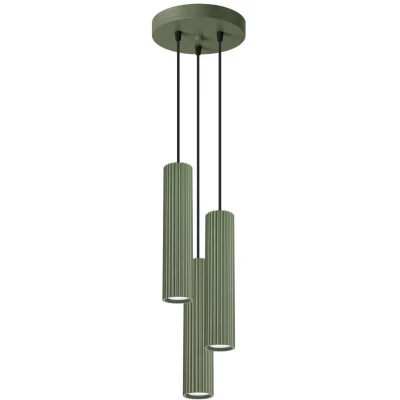 Imagen de SOLLUX lighting KARBON Modern Lámpara colgante Luminaria de aluminio versátil GU10, LED máx. 10 W, IP 20 Bombilla no incluida 3x Fuente Luz 19,5x19,5x108cm, Verde oliva
