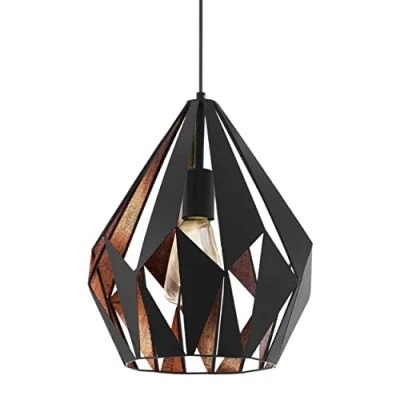 Imagen de Eglo lámpara colgante CARLTON 1, de suspensión con 1 bombilla, suspendida retro acero, color negro, cobre, casquillo E27, diámetro 31 cm